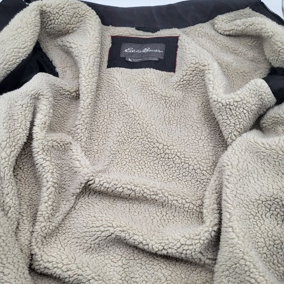 Eddie Bauer Men's Outdoor SZ LG Gray Black Sherpa Lined Zip Up Jacket - Picture 14 of 16